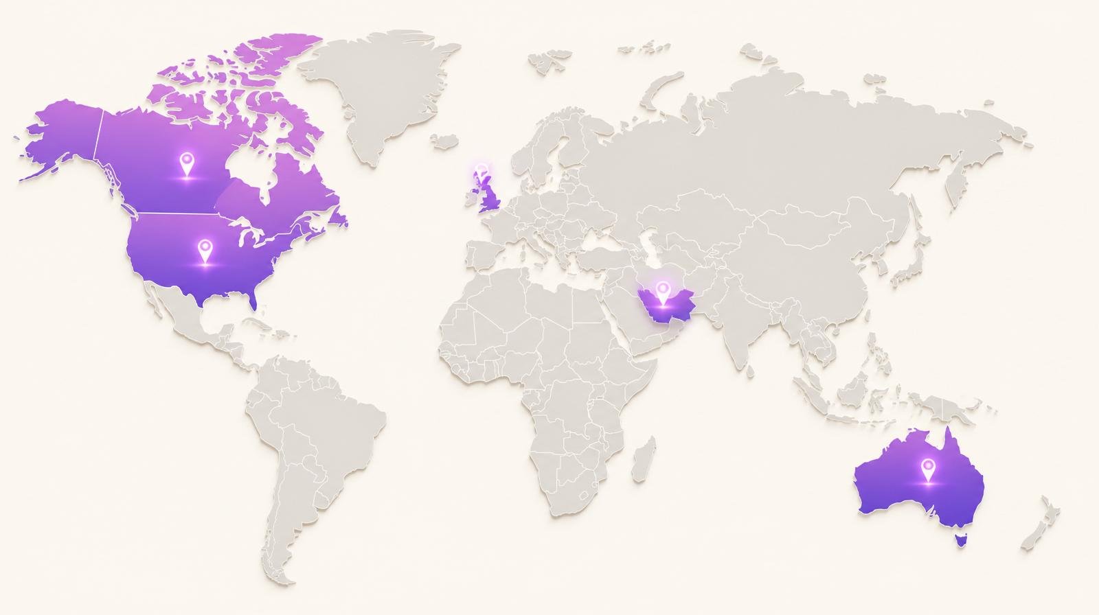 World map highlighting ARVA's coverage across the UK, US, Canada, Australia, and the Middle East